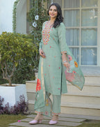 Silk Blend Embroidered Straight 3 Piece Kurta Set