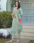 Silk Blend Embroidered Straight 3 Piece Kurta Set