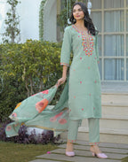 Silk Blend Embroidered Straight 3 Piece Kurta Set
