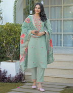 Silk Blend Embroidered Straight 3 Piece Kurta Set