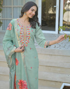 Silk Blend Embroidered Straight 3 Piece Kurta Set