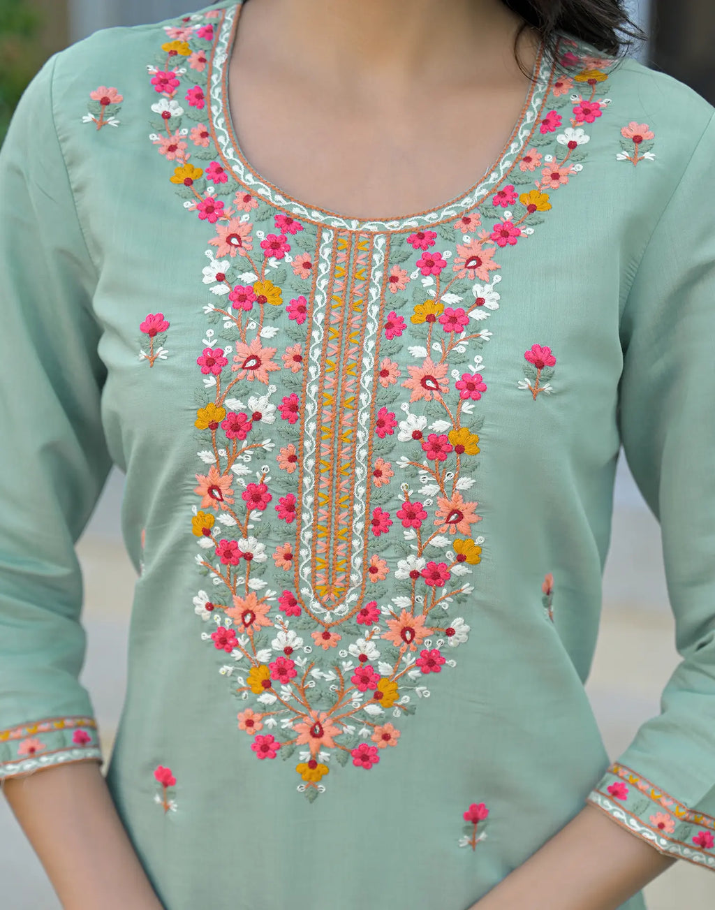 Silk Blend Embroidered Straight 3 Piece Kurta Set