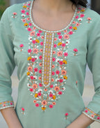 Silk Blend Embroidered Straight 3 Piece Kurta Set