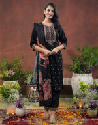 Silk Blend Embroidered Straight 3 Piece Kurta Set