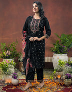 Silk Blend Embroidered Straight 3 Piece Kurta Set