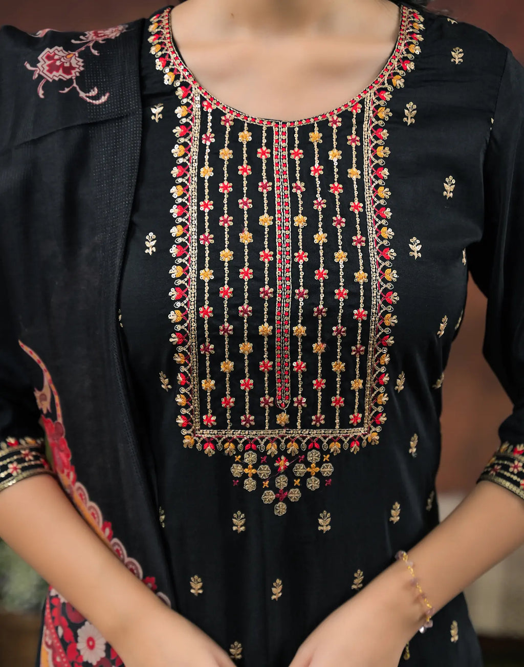 Silk Blend Embroidered Straight 3 Piece Kurta Set
