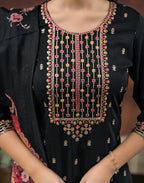Silk Blend Embroidered Straight 3 Piece Kurta Set