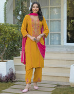 Silk Embroidered Straight 3 Piece Kurta Set
