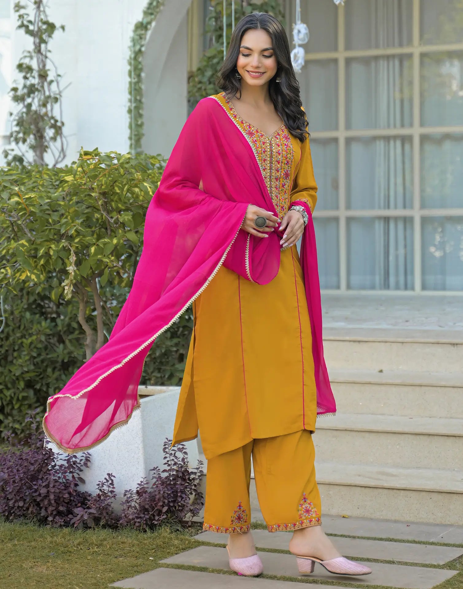 Silk Embroidered Straight 3 Piece Kurta Set