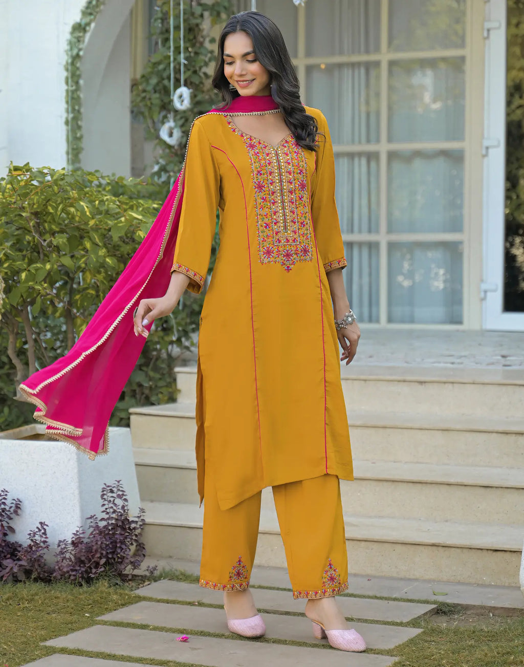 Silk Embroidered Straight 3 Piece Kurta Set