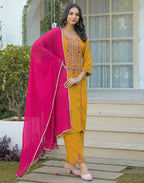 Silk Embroidered Straight 3 Piece Kurta Set