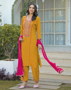 Silk Embroidered Straight 3 Piece Kurta Set