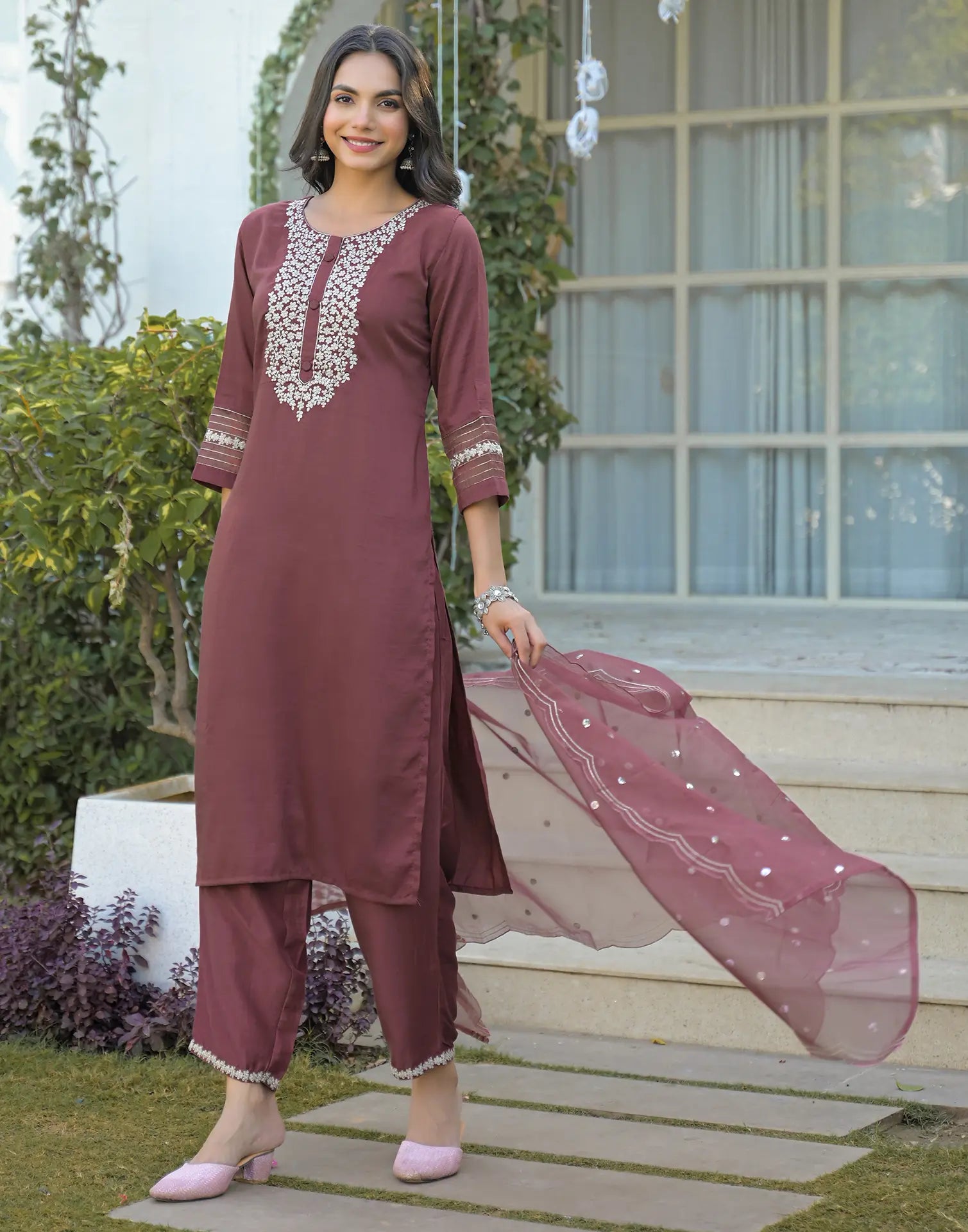 Silk Embroidered Straight 3 Piece Kurta Set
