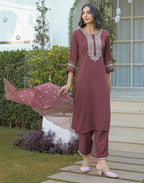 Silk Embroidered Straight 3 Piece Kurta Set
