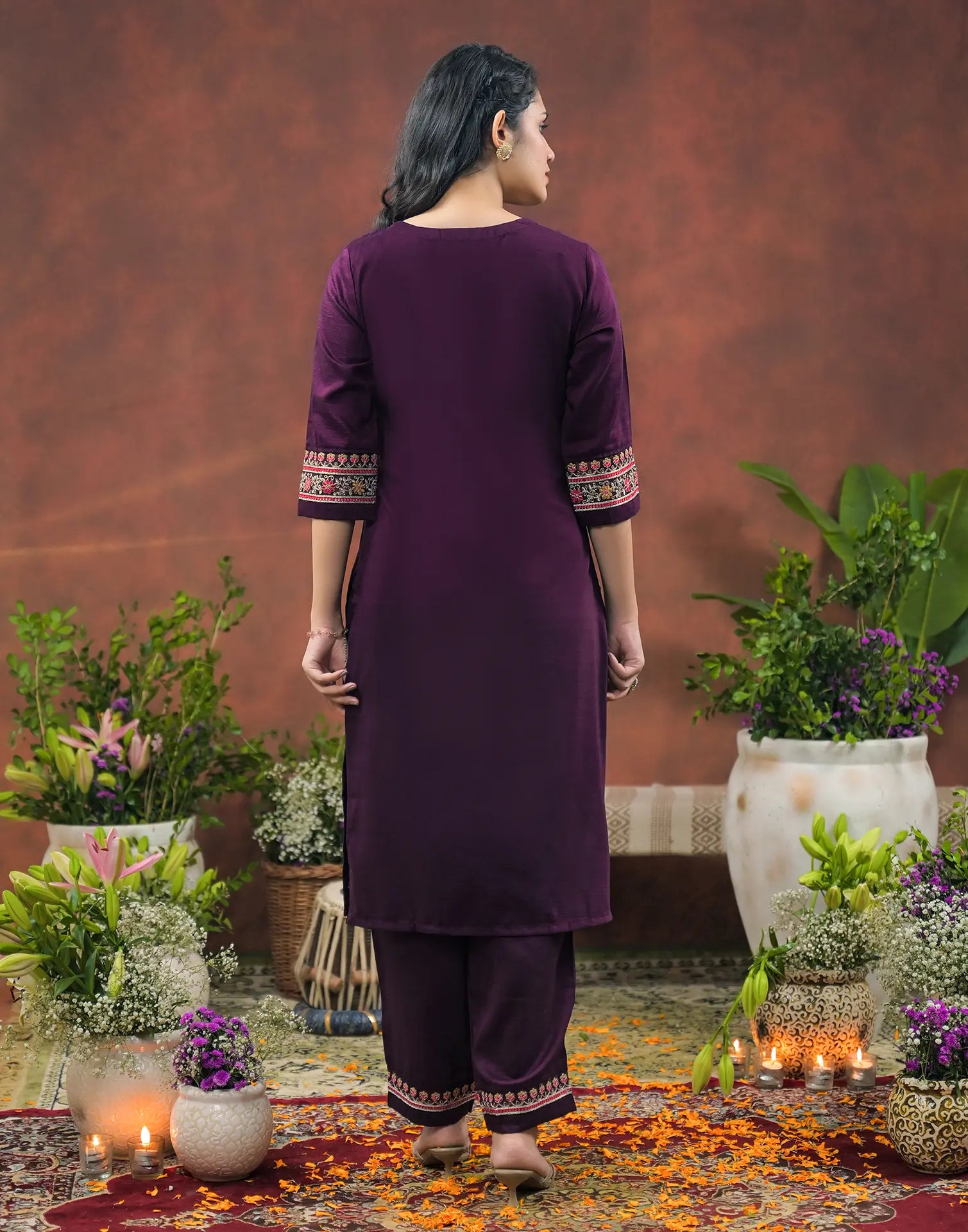 Silk Blend Embroidered Straight 3 Piece Kurta Set