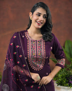 Silk Blend Embroidered Straight 3 Piece Kurta Set