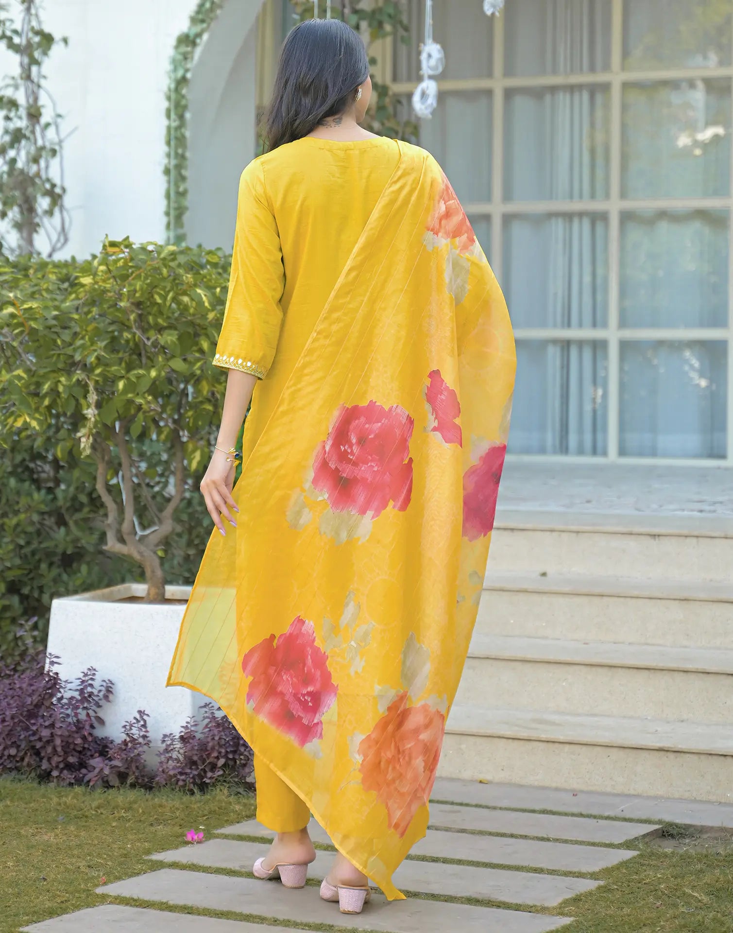 Poly Chinnon Embroidered Straight 3 Piece Kurta Set