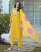 Poly Chinnon Embroidered Straight 3 Piece Kurta Set