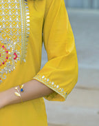 Poly Chinnon Embroidered Straight 3 Piece Kurta Set