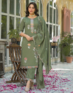 Silk Blend Embroidered Straight 3 Piece Kurta Set