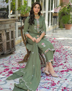 Silk Blend Embroidered Straight 3 Piece Kurta Set