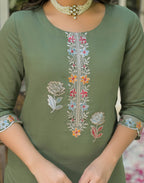 Silk Blend Embroidered Straight 3 Piece Kurta Set