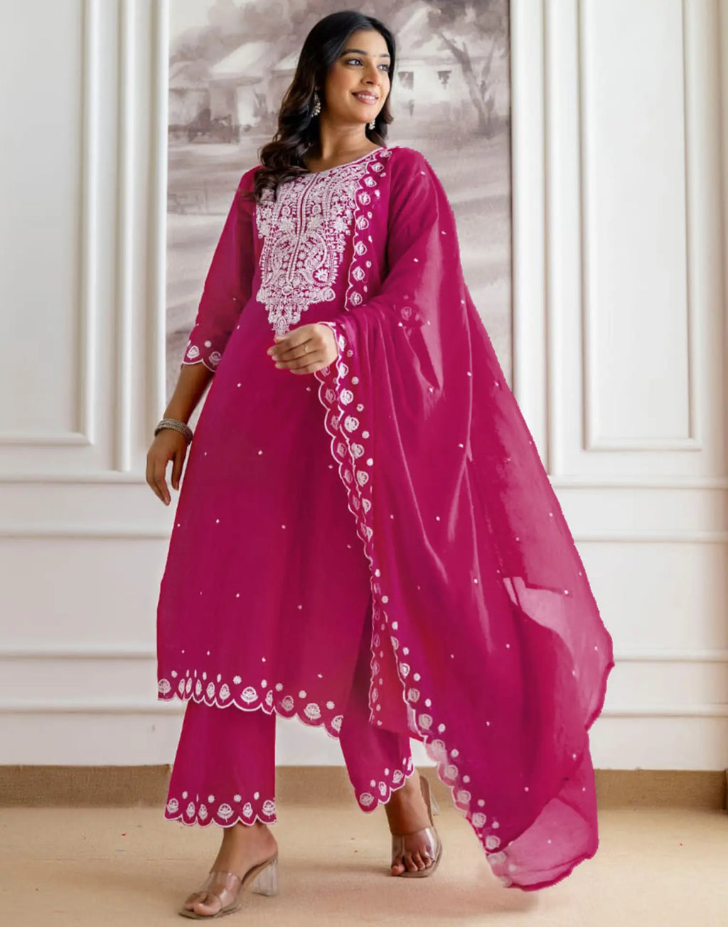 Viscose Rayon Embroidered Straight 3 Piece Kurta Set