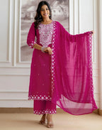 Viscose Rayon Embroidered Straight 3 Piece Kurta Set