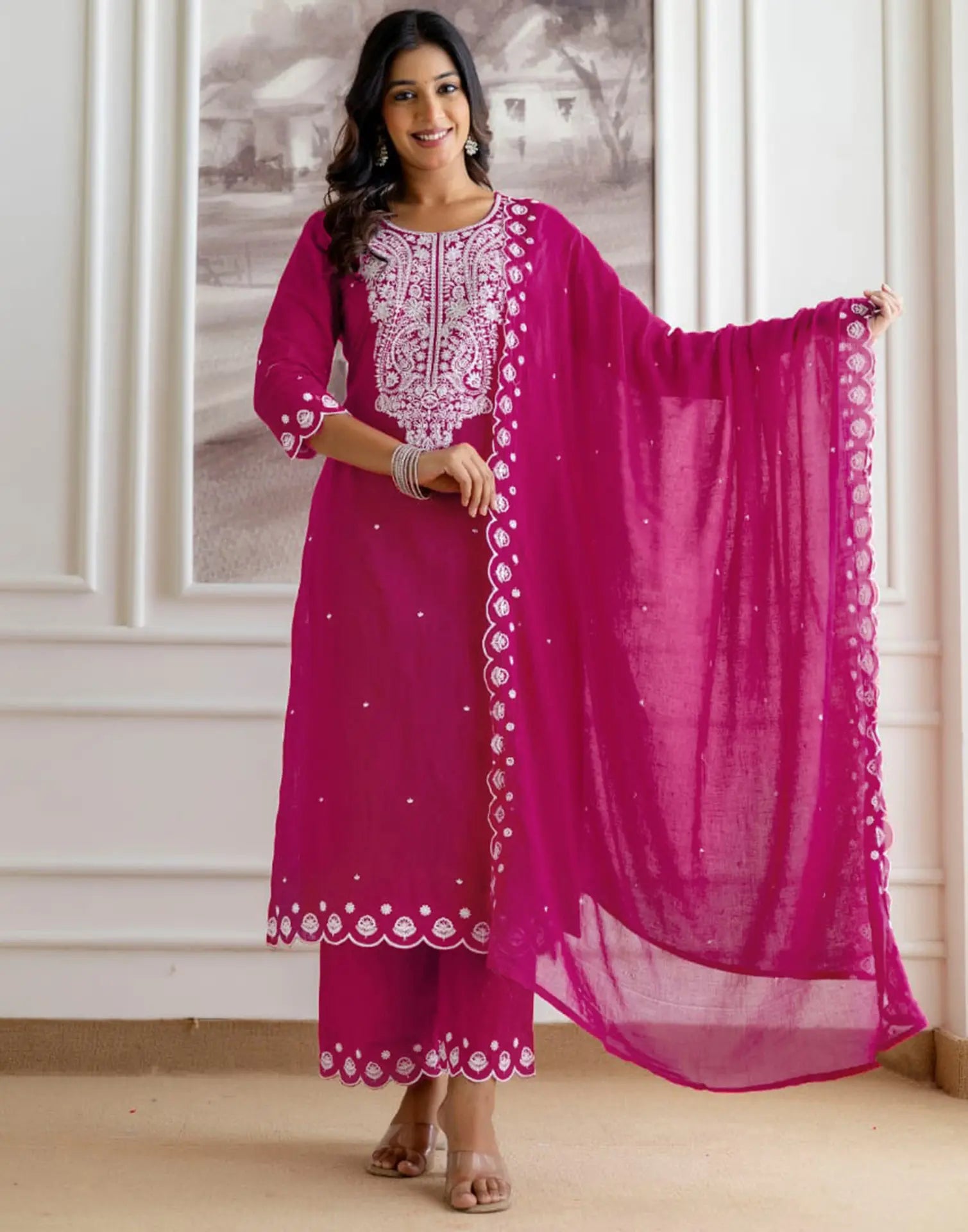 Viscose Rayon Embroidered Straight 3 Piece Kurta Set