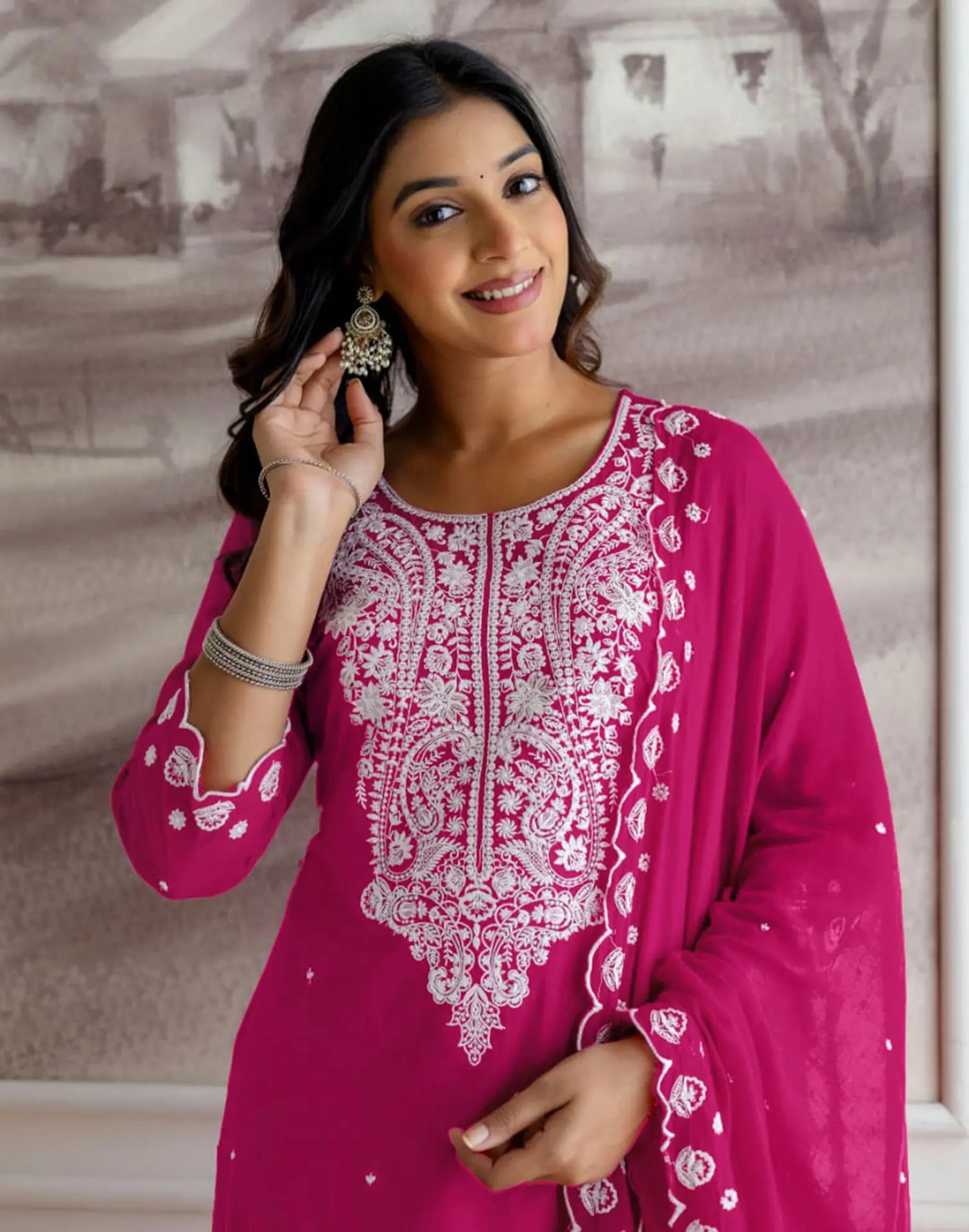Viscose Rayon Embroidered Straight 3 Piece Kurta Set