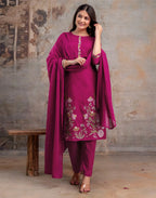 Cotton Embroidered Straight 3 Piece Kurta Set