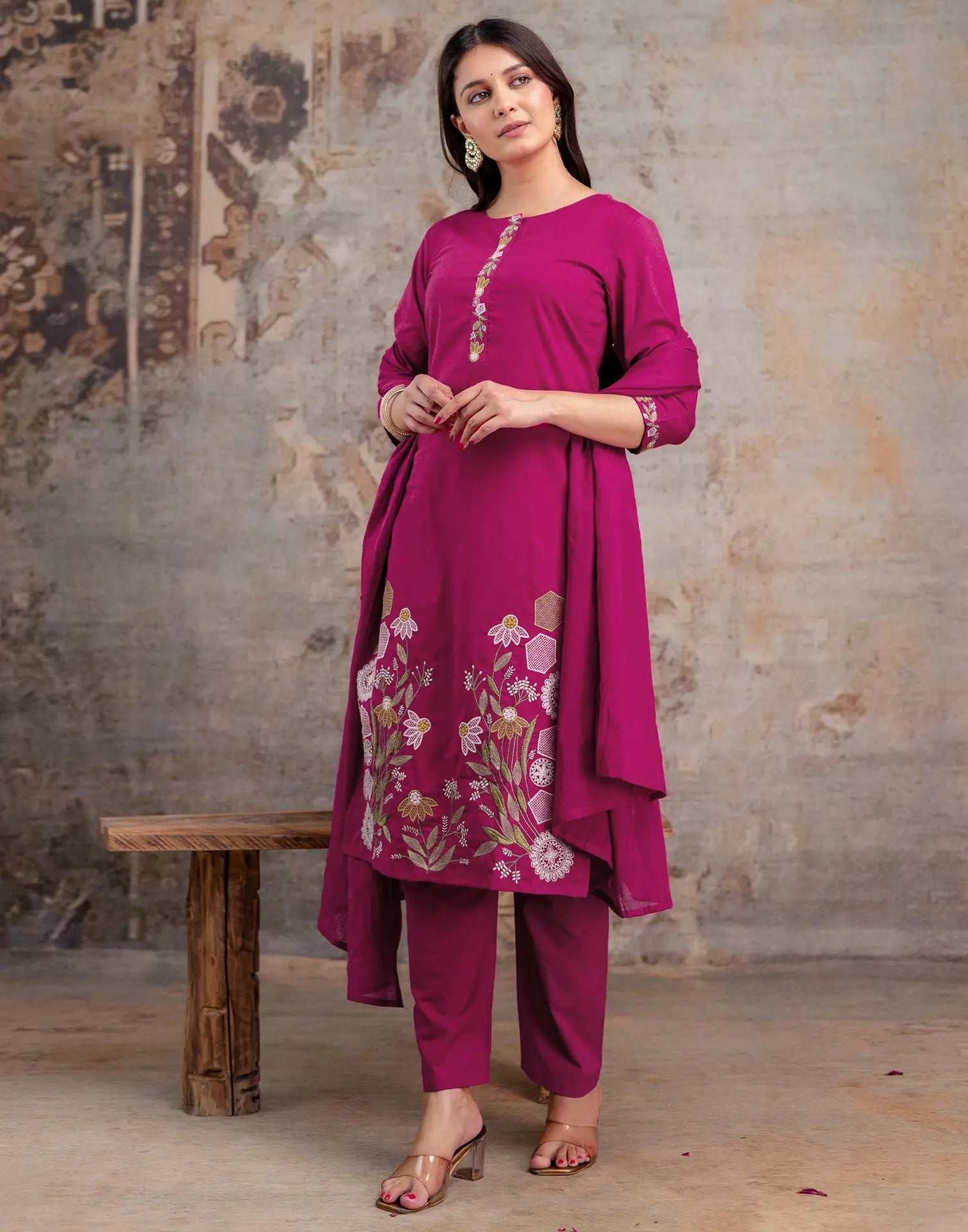 Cotton Embroidered Straight 3 Piece Kurta Set