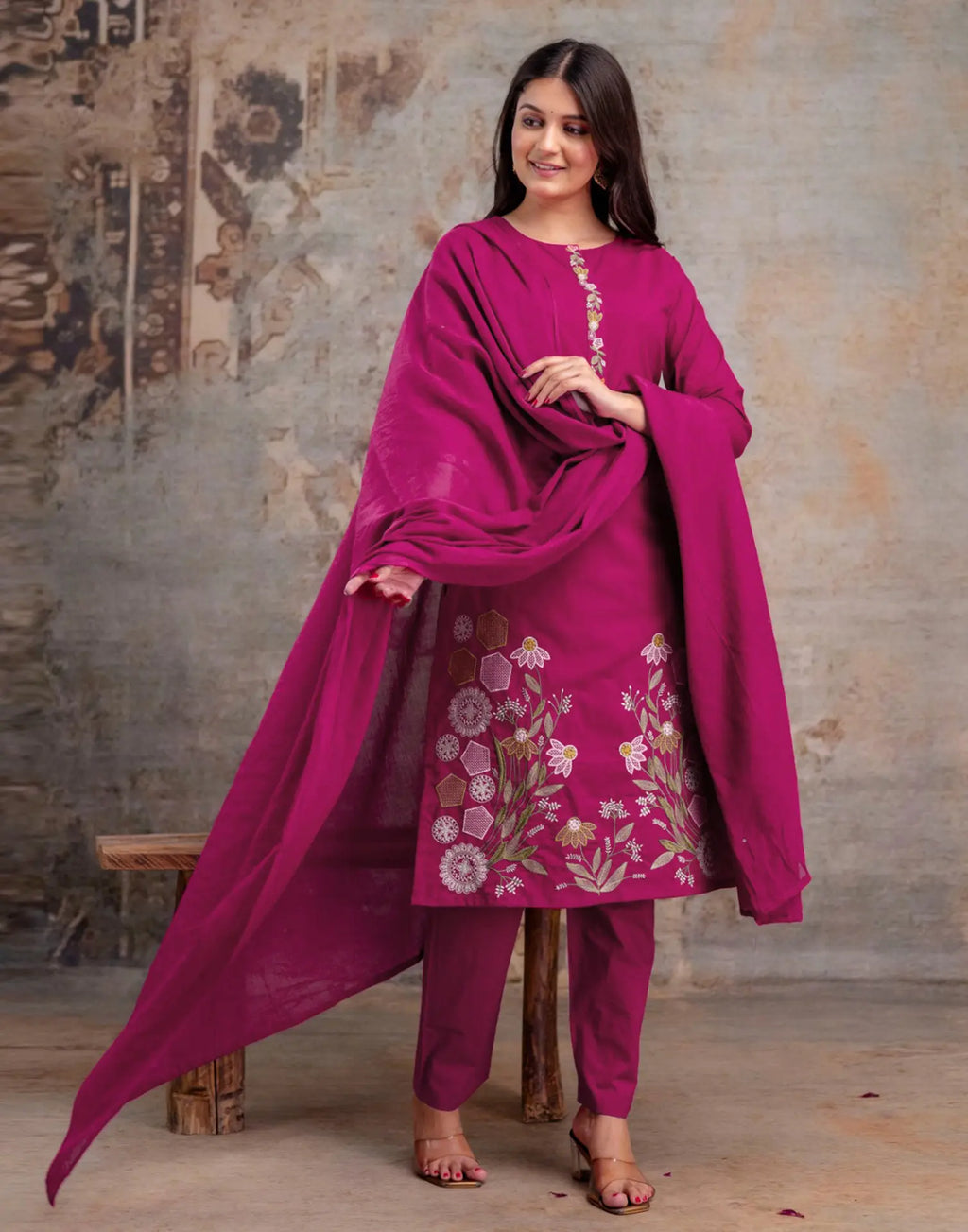 Cotton Embroidered Straight 3 Piece Kurta Set