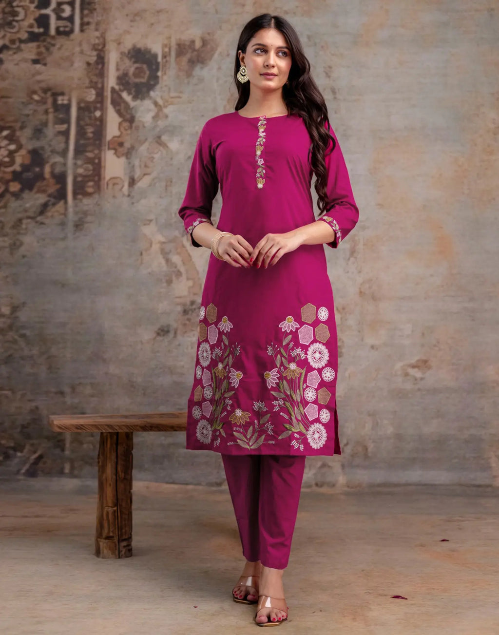 Cotton Embroidered Straight 3 Piece Kurta Set