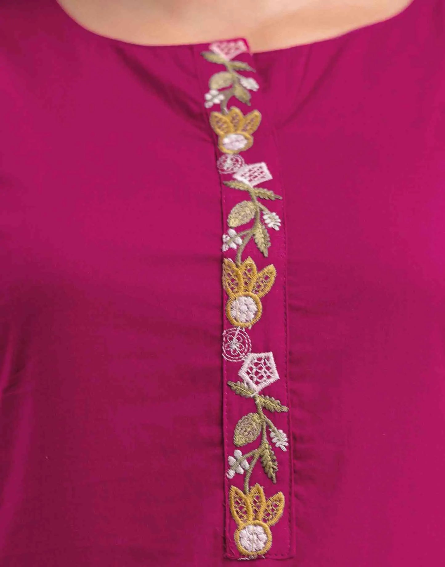 Cotton Embroidered Straight Round Neck Kurta with Pant & Dupatta