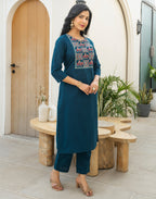 Skylee Cotton Printed Straight 3 Piece Kurta Set For Woman