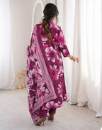 Skylee Viscose Floral Print Straight 3 Piece Kurta Set For Woman