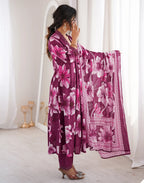 Skylee Viscose Floral Print Straight 3 Piece Kurta Set For Woman