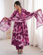 Skylee Viscose Floral Print Straight 3 Piece Kurta Set For Woman