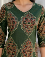 Skylee Cotton Printed Straight 3 Piece Kurta Set For Woman