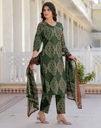 Skylee Cotton Printed Straight 3 Piece Kurta Set For Woman