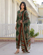 Skylee Cotton Printed Straight 3 Piece Kurta Set For Woman