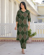 Skylee Cotton Printed Straight 3 Piece Kurta Set For Woman