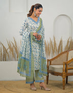 Skylee Cotton Printed Straight 3 Piece Kurta Set For Woman