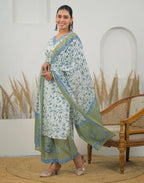 Skylee Cotton Printed Straight 3 Piece Kurta Set For Woman