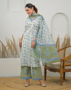 Skylee Cotton Printed Straight 3 Piece Kurta Set For Woman