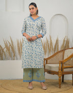 Skylee Cotton Printed Straight 3 Piece Kurta Set For Woman