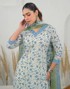 Skylee Cotton Printed Straight 3 Piece Kurta Set For Woman