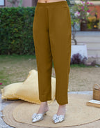 Mustard Brown Round Neck Embroidered Digital Printed Straight 3 Piece Kurta Set with Dupatta