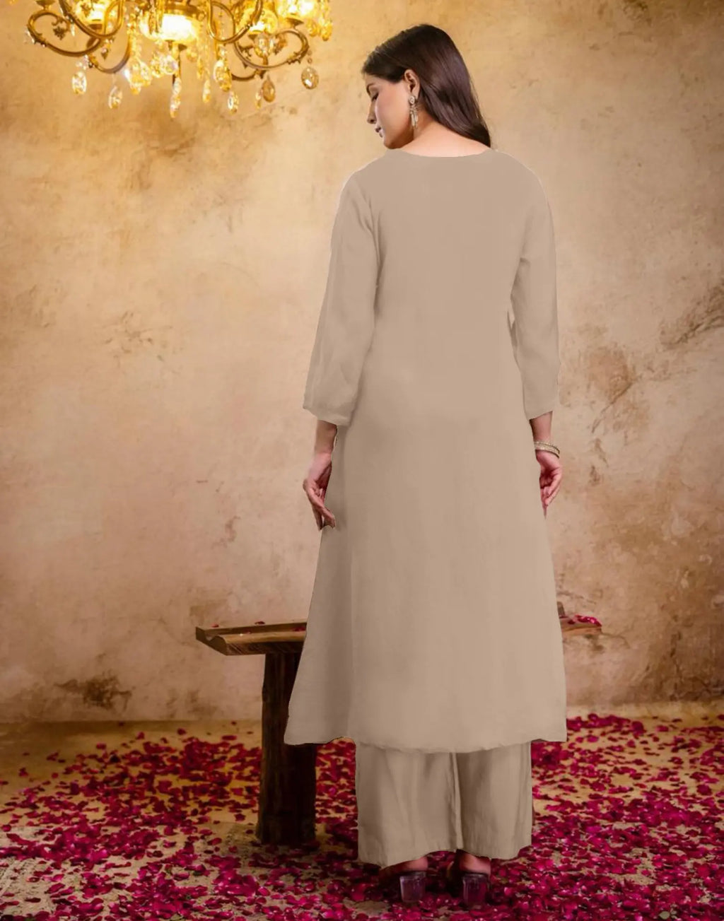 Mul Chanderi Embroidered A-Line 3 Piece Kurta Set